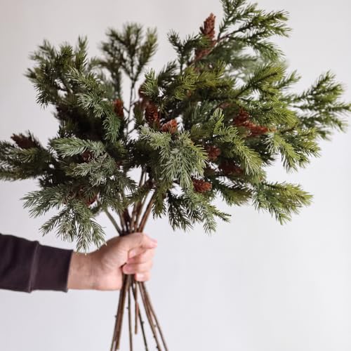 Wavwavw 6 Pcs Greenery Christmas Artificial Cedar Pine Stems, 25.5 Inch