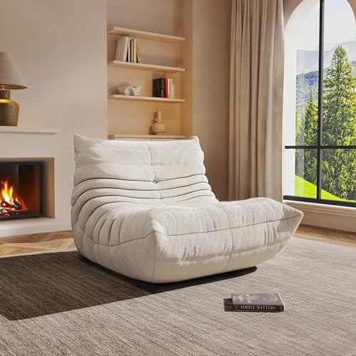 Image of Bean Bag Chair for Adults, Comfy Floor Chair Memory Foam Bean Bag Chair, Cozy Lounge Floor Chair for Gaming, Reading & Relaxation, Small Foam Couch for Living Room, Bedroom(Coconut White, Single)