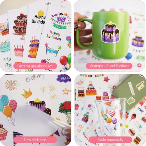 HMCEY 4 Blätter Sticker Geburtstag Gästebuch,Happy Birthday Aufkleber Dekoration,Party Sticker Fotobuch,Stickers Scrapbook Kinder,Aufkleber Fotoalbum Hochzeit,Journal Stickers Babyalbum für DIY