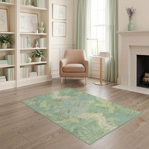 ODIKA 4'x6' Washable Oriental Palm Tree Area Rug, Orange Flatwoven Floor Mat Non-Slip Chair-Friendly Carpet for Home Office, Gaming Room, Under Desk | Ref:1992997