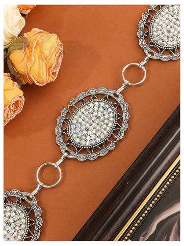MakeMeChic Women's Rhinestone Sparkly Metal Concho Waist Belts Western Chain Belt For Jeans Dresses4