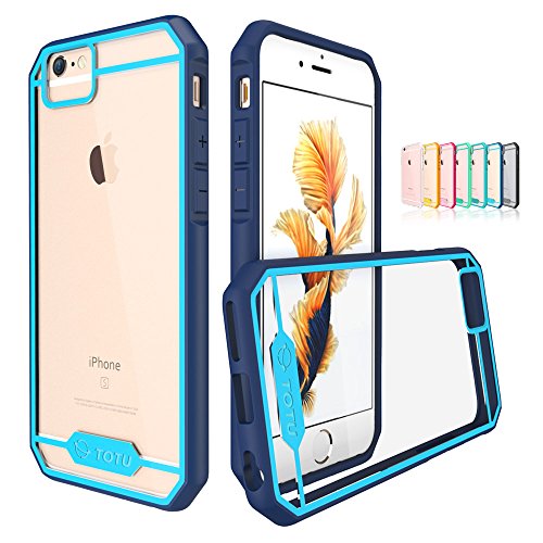 TIAMAT iPhone 6S Plus Case, TOTU Hybrid Bumper Scratch Proof [Crystal Clear] Protective Case with Clear Back Panel for Apple iPhone 6 Plus (2014) / iPhone 6S Plus (2015), DarkBlue/Sky Blue