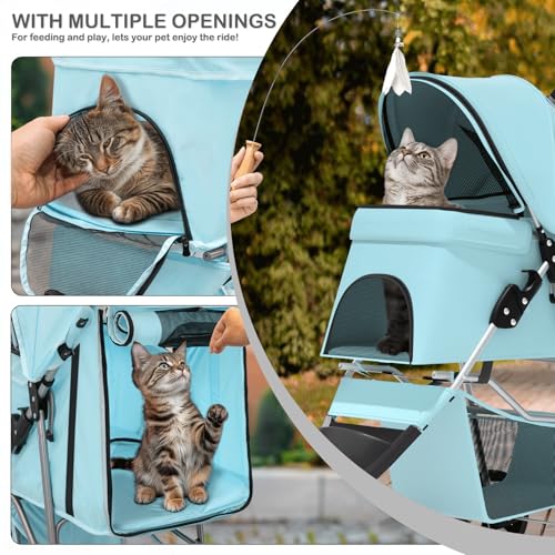 Image of MoNiBloom 3 Wheels Pet Dog Cat Stroller for Small Medium Dogs Cats, Lightweight Foldable Jogger Stroller w /Storage Basket and Cup Holder, Mint Green