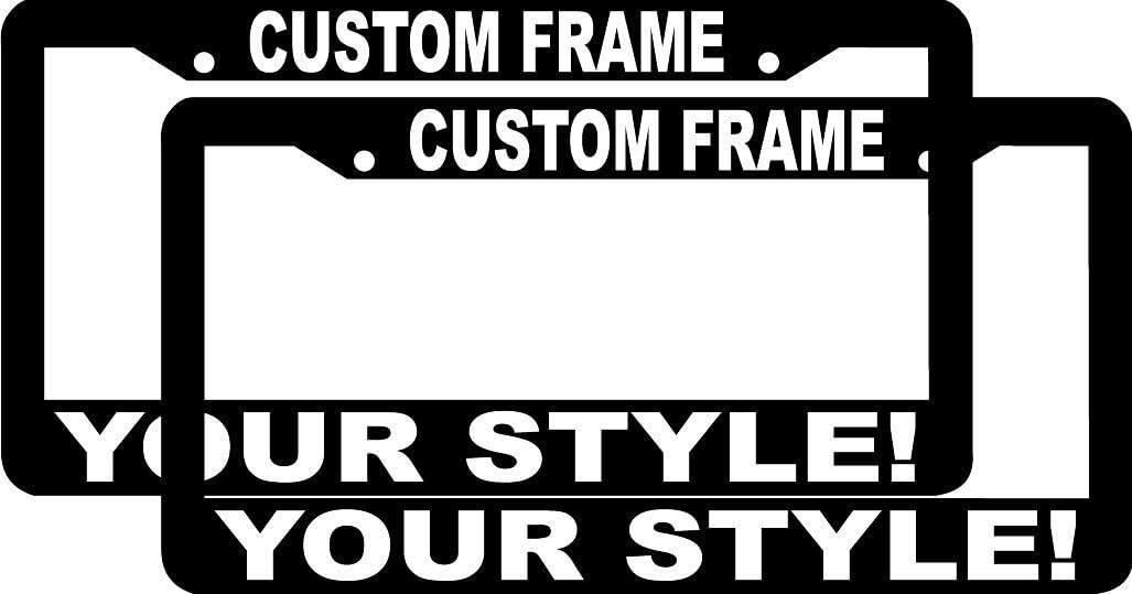 Set of 2 Personalized License Plate Frame, Arial Font Type Plain Text, Black/white