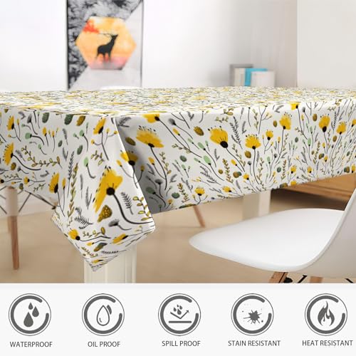 Nappe rectangulaire anti-taches fleur jaune 140x180 cm imperméable table extérieur - 6
