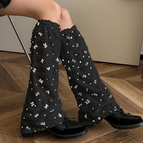 Image of YELAIVP Kawaii Leg Warmers Y2K Knit Lace up Leg Warmers Cute Japanese Harajuku Lolita Leg Warmer for Women Girls
