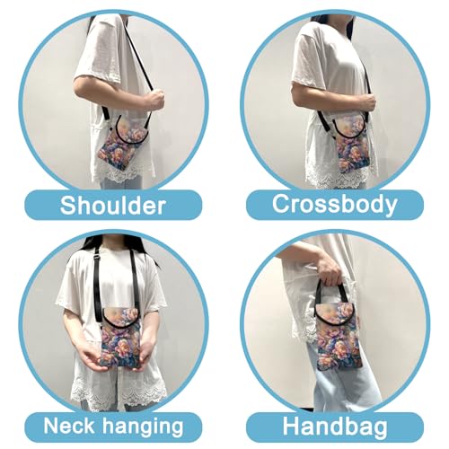 Image of Neoprene Cell Phone Sleeve Pouch Case Bag with Crossbody Strap Neck Lanyard for Women 7.5 X 4.3 in Rich Flower