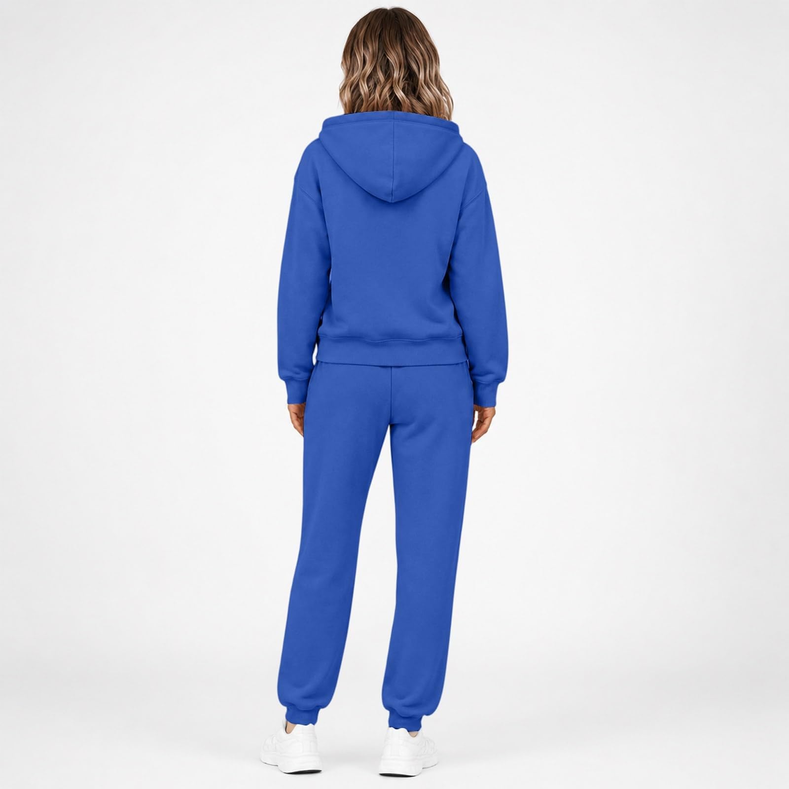Ensemble de jogging pour femme avec capuche - Survêtement de sport en coton | Sweat à capuche décontracté avec fermeture éclair, veste à capuche, couleur unie, pantalon de survêtement, coupe classique