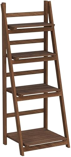 Miniatura 4 de Babion Estantería de escalera de 4 niveles, estantería inclinada industrial, estantería de madera con marco estable, estante de almacenamiento para