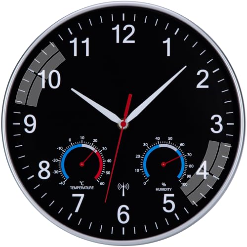 NESIFEE Wanduhr Funk Uhr Mit Temperaturanzeige und Luftfeuchtigkeit Funkuhr Wand Lautlos 30cm Funkwanduhr Moderne Küchenuhr Weiß gut lesbar für Wohnzimmer Büro Küche Uhr
