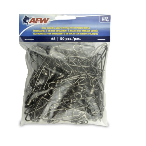 American Fishing Wire Black Ball Bearing Snap Swivels (50 Piece), Size 8, 350 Pound Test #TOP17
