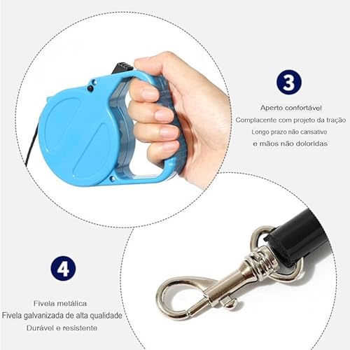 1 Guia Retrátil para Cães Pequenos – 3M, Suporta até 15kg, Leve e Resistente