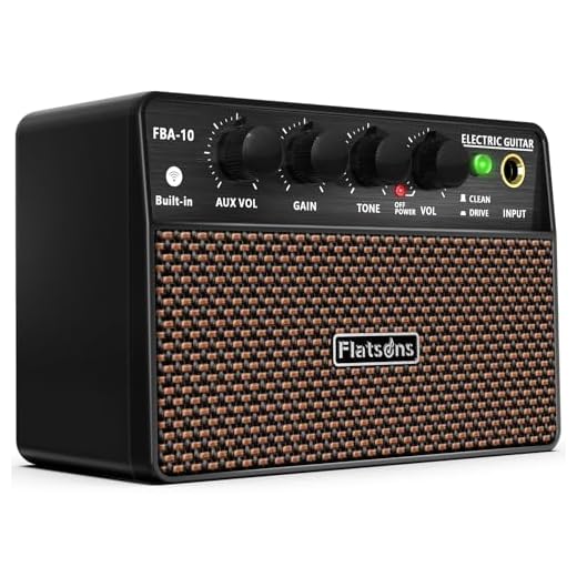 Flatsons FBA-10 Guitar Amp, 10W Mini Electric Guitar Amplifier with Clean/Drive Channel, 6H Working, USB-C Rechargeable, 3.5m Headphone/AUX Jack, Wireless Portable Amp for Indoor Practice Small Gig