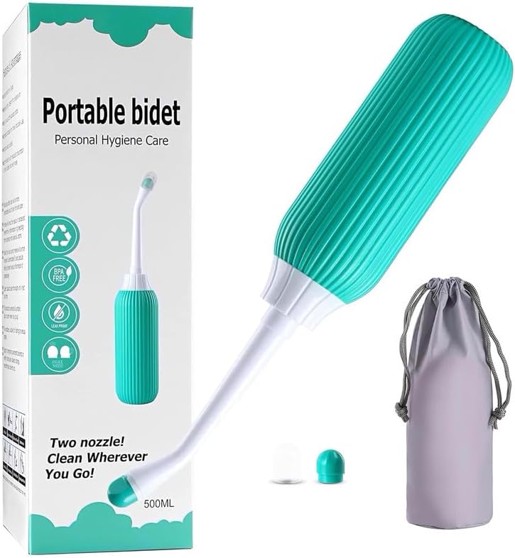 Generic Bottle for Postpartum Essentials 17 oz, Feminine Care, Travel Bidet Portable Bidet with 2 Food Grade Silicone Nozzles, Travel Bag, Cleaning Brush, 450 ml Large Capacity