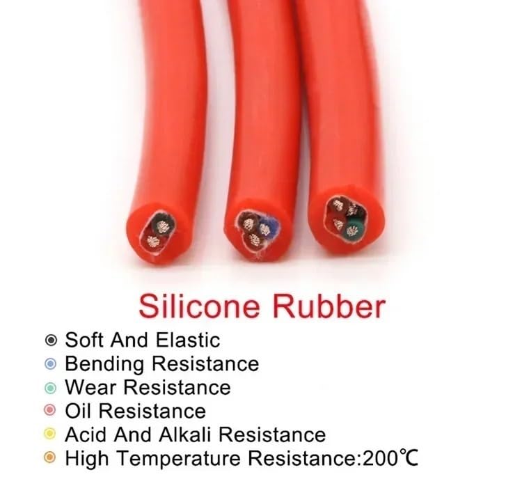 Dwużyłowy kabel silikonowy, Kabel z czerwonej gumy silikonowej 1/5M 2/3/4 rdzeń 14-22AWG -40-200 ℃ Elastyczny przewód zasilający 450/750 V(15awg 1.5mm X 5m,4 Cores)
