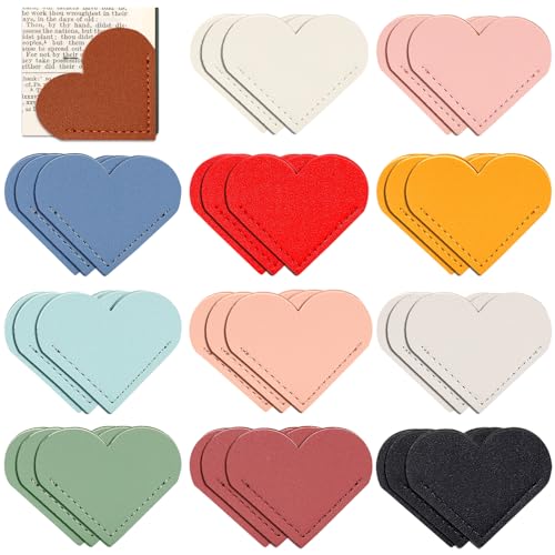 36 Pcs Leather Heart Bookmarks - 12 Colors Cute Corner Page Book Marks for Women, Students, Teachers, Book Lovers, Reading Accessories, Unique Gifts for Readers (3 of Each Color)