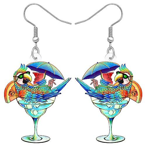 DUOWEI Cute Acrylic Parrot Earrings Macaws Dangle Jewelry for Women Summer Spring Accessories Hawaiian Gifts