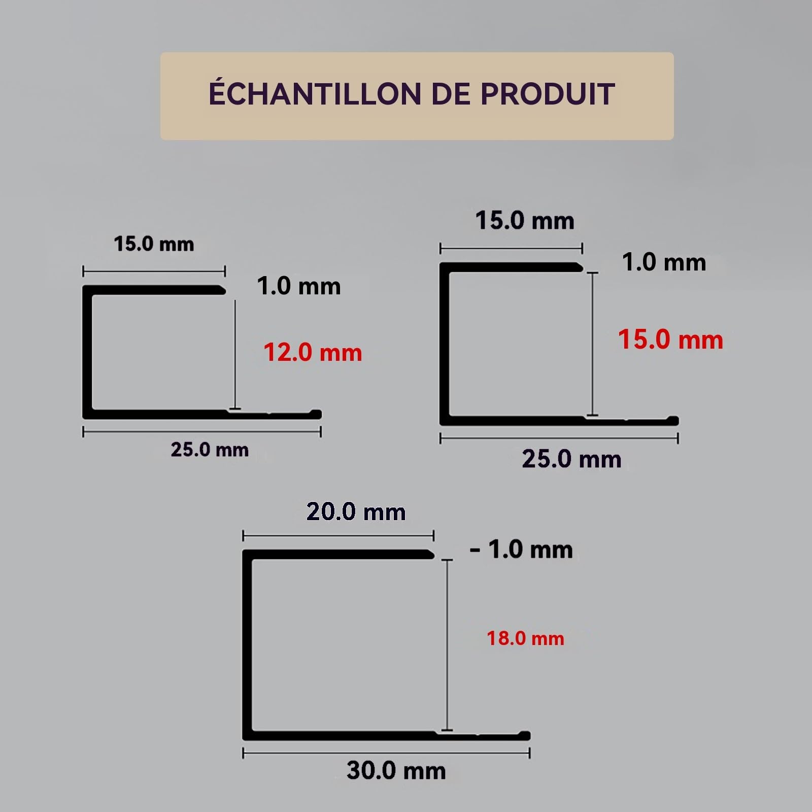 Profile De Finition Carrelage 90cm* 3 Pièces Profil De Transition Profilés en Aluminium Edge Trim en C pour Les Professions De Rénovation Et Les Amateurs De DIY(Gold,12mm)