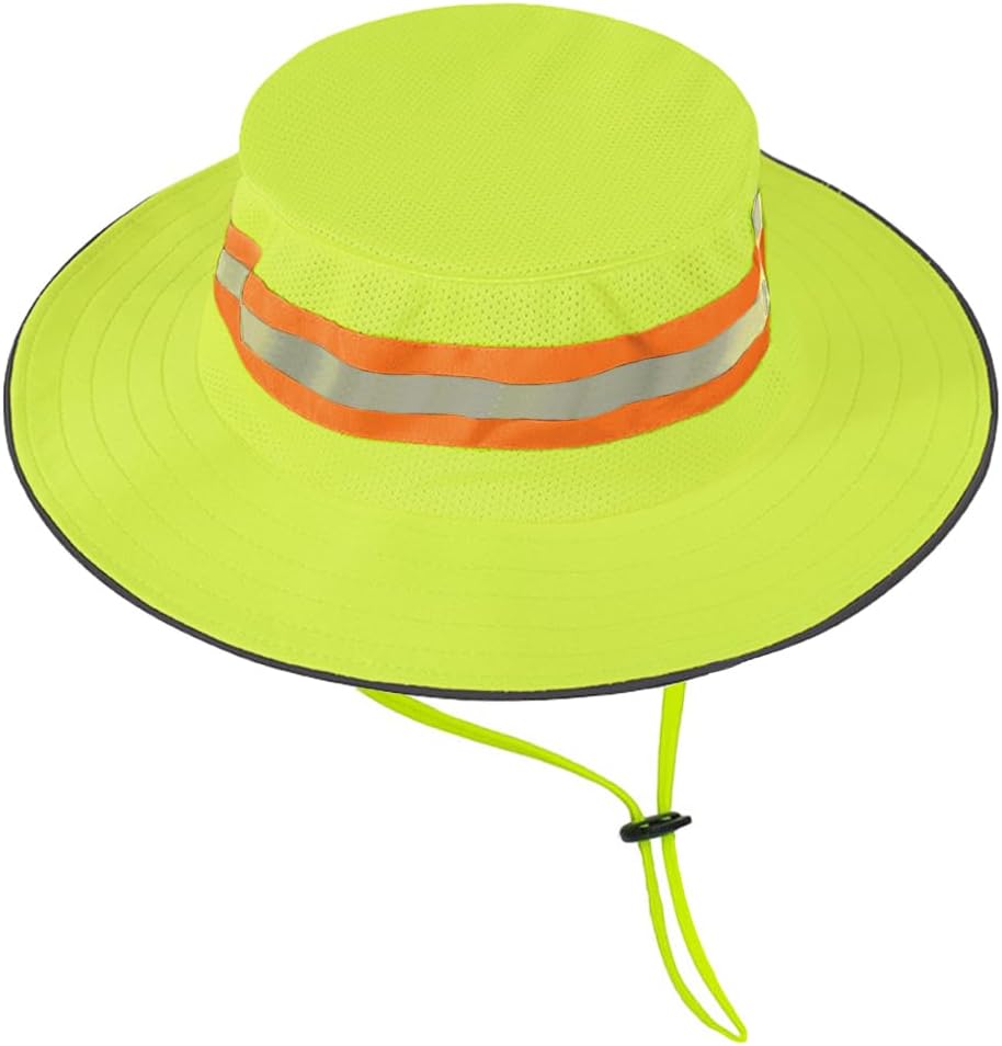 High Visibility Reflective Sun Hat Neon Safety Boonie Hat Wide Brim Mesh Bucket Cap for Men Women Summer - Image 9