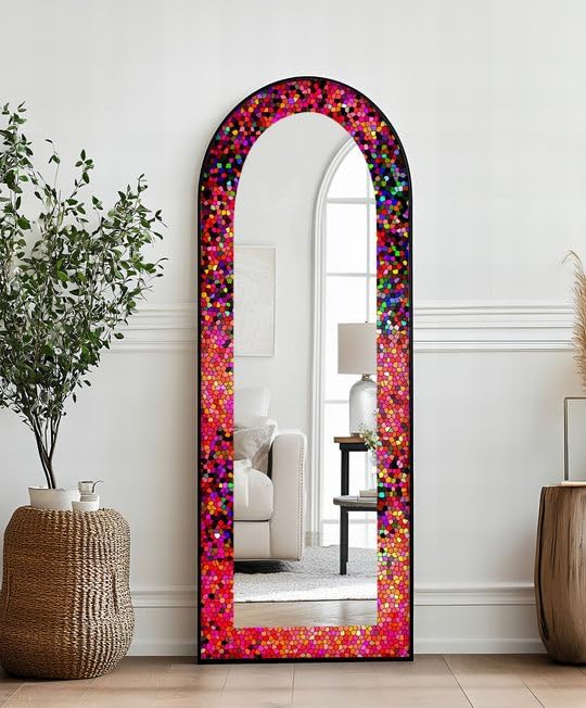 23,5’’W x 67’’H Radiant Prism – Stained Floor Mirror Arched Full Lenght Mirror - Arch Full Body Stained Floor Mirror with Black Frame with Gold Frame