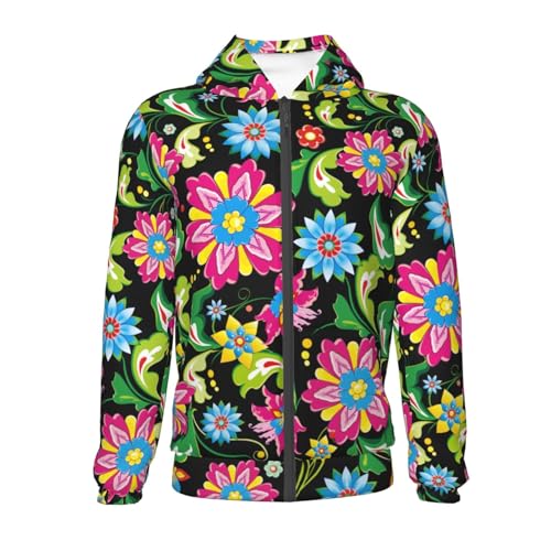Vector Mexican Otomi Style Bright Kids Pullover Hoodies Boys Zip Up Sweatshirts Girls Athletic Clothes with Pocket2