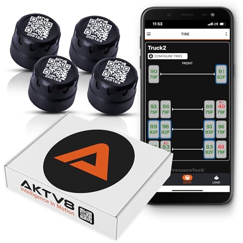 PressureTech Wireless Tire Pressure Monitoring System - TPMS Sensors for Automobiles, Motorcycles, Powersport Vehicles, RVs, Trailers - Real-Time Display w/iOS or Android App (0-150 PSI) (Pack of 4)