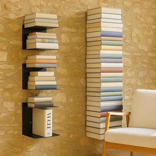Image of Go Hooked Heavy Duty Metal Wall Mounted Book Shelves for Study Room, Living Room and Bedrooms (2 Pcs) (Black)