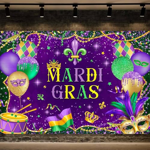 Fondo fotográfico Mardi Gras 7x5ft púrpura dorado miniatura 1