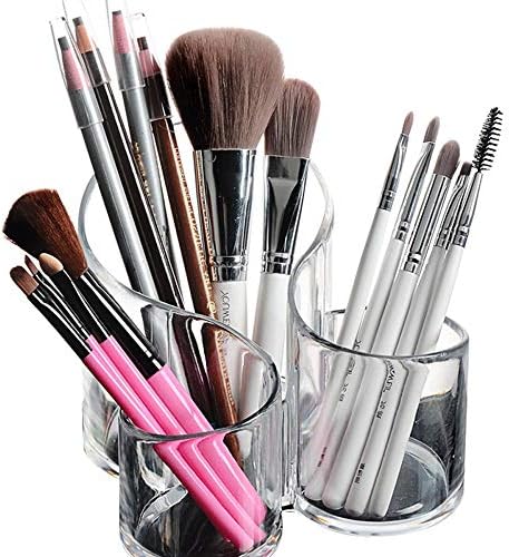 Bekith Clear Makeup Brush Holder Organizer, Large Wavy 3 Compartment Acrylic Multi-Purpose Cosmetics Brushes Storage Solution for Eyeliner Pencil and Tall Beauty Tools (Gift-Ready)