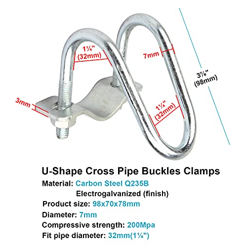 10 PCS Cross-Connector Vertical Pipe Clip for 1-1/4" (1.25" OD) Round Tube, Crossover Tube Clamps for Farm, Greenhouse, Tripods - Thumbnail 2