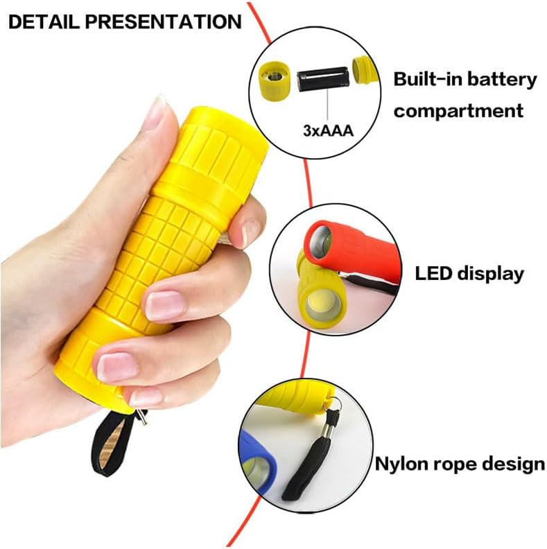 3Pcs Flashlights, Compact Flashlight with Lanyard and Top Rubber Switch, Mini Handheld Flashlight Set for Night Reading Party Camping, Assorted Colors(Red, Yellow, Blue)