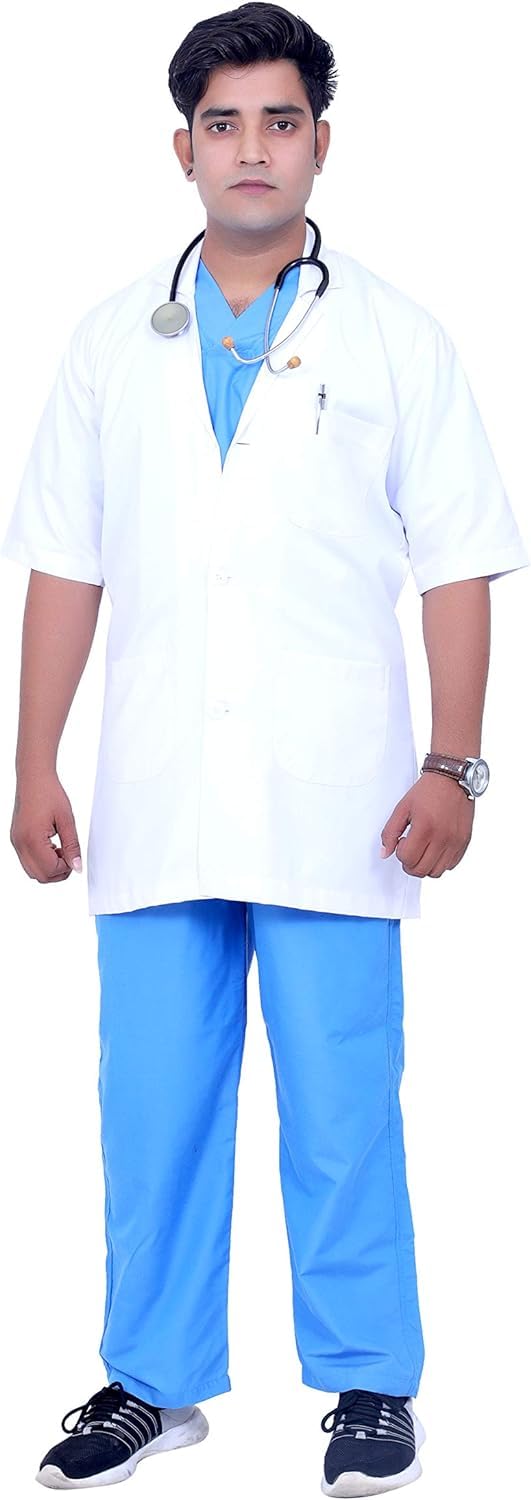 atootfusion Professional Lab Coat for Men and Women | Wrinkle Resistant Poly Cotton Unisex Half Sleeves, 3 Pockets, Classic Fit | Doctor Laboratory Coat | White (Small)-picture-52