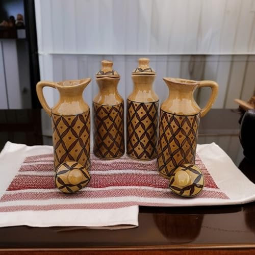 Image of MALAIKAH Ceramic Oil Dispenser Pack of 4 for Kitchen, Dining, Gifting, Home & Kitchen Decor