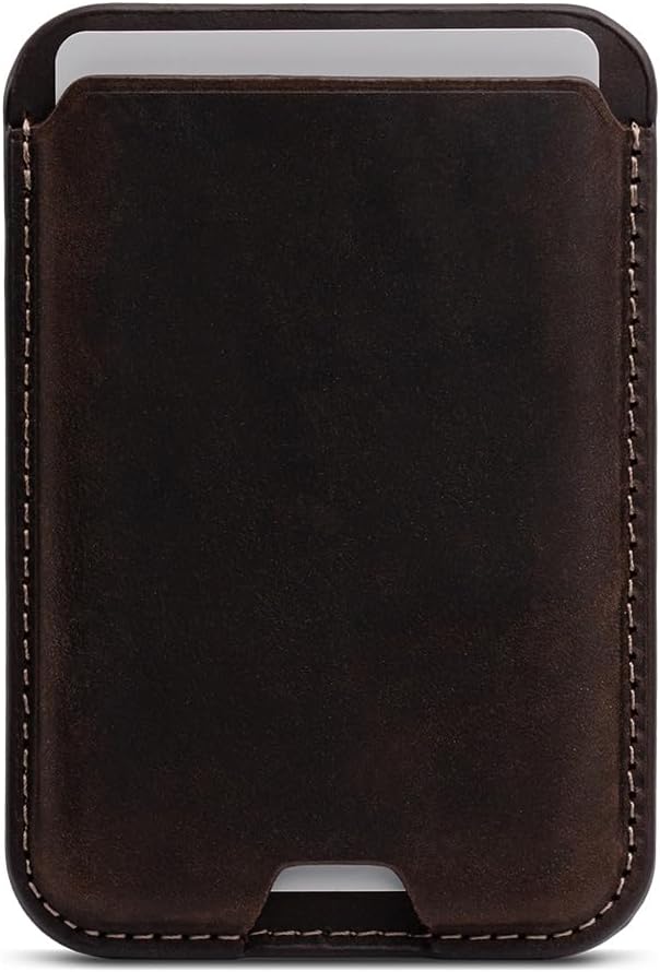 KORDIZ MagSafe Leather Wallet – Strong Magnetic Card Holder for iPhone 17/16/15/14/13/12 – Oil-Waxed Full-Grain Leather, Slim Design Holds 1-3 Cards (Black)