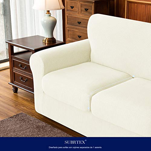 SUBRTEX 3 Piece Sofa Cover High Stretch Couch Slipcover for 2 Cushion Soft Sofa Slipcover Loveseat Cover Jacquard Fabric Furniture Covers with Elastic Bottom Machine Washable(White,Loveseat)
