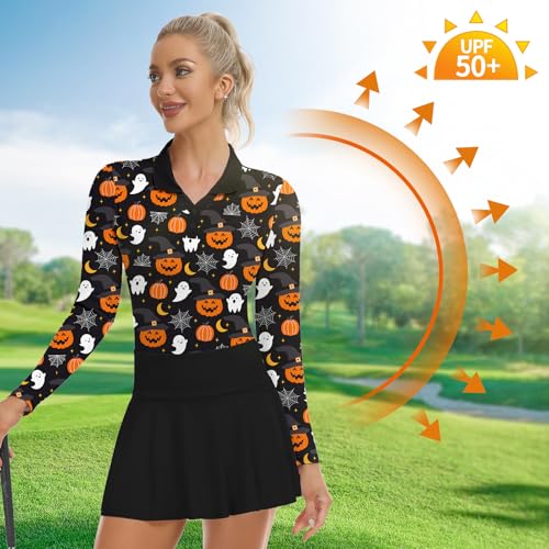 Image of Soneven Womens Golf Shirts Moisture Wicking V Neck Long Sleeve Polo Shirts Collared Tops