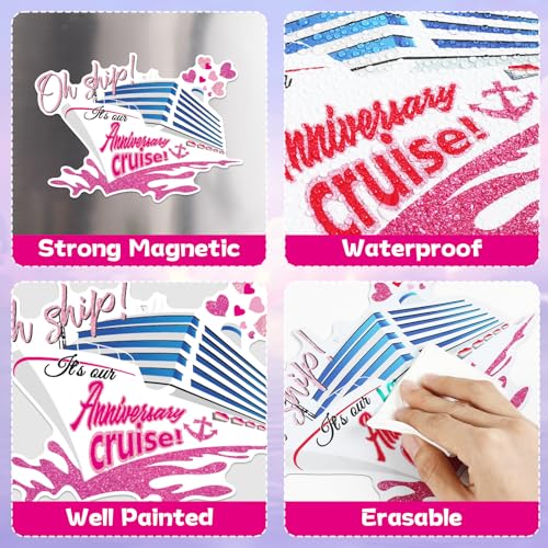 26pcs Anniversary Cruise Door Magnets Decorations, Pink Cruise Ship Door Magnetic for Car Fridge Refrigerator Anniversary Wedding Carnival Anchor Cabin Stickers Decals Supplies Favors by Qyeahkj - Image 3