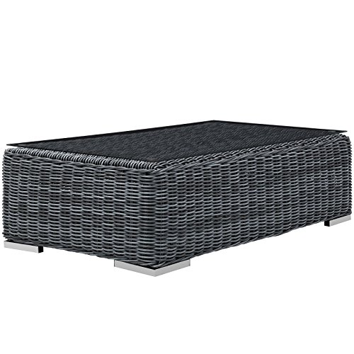 Modway Summon Wicker Rattan Outdoor Patio Coffee Table in Gray - Image 5