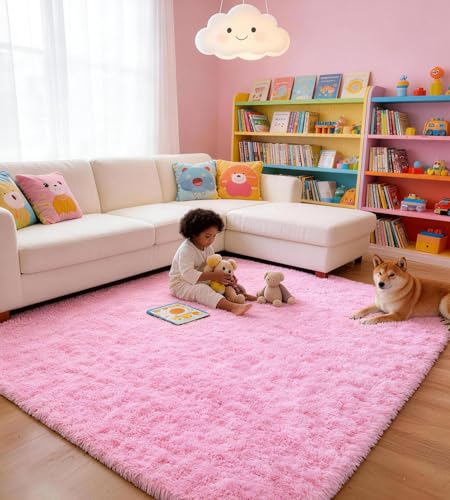 VOFUSHON Tapis Descente de lit 80 X 150 CM Rose Tapis Chambre Fille Lavable Antidérapant...