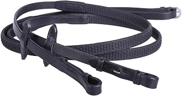 LEATHER REINS WITH SUPER GRIP ANTI-SLIP FOR BRIDLE SUPER FLEXIBLE RUBBER GRIP Black, Full