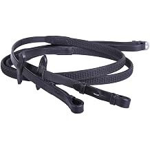 LEATHER REINS WITH SUPER GRIP ANTI-SLIP FOR BRIDLE SUPER FLEXIBLE RUBBER GRIP Black, Cob
