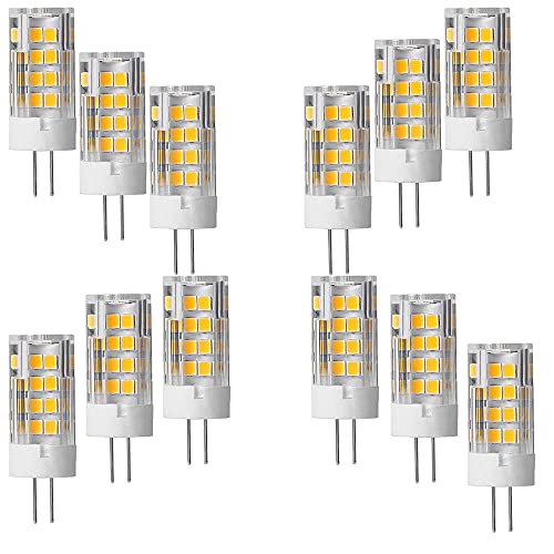 OUKAIDE Pack 12 bombillas LED G4 5W blanco cálido 3000K, bombilla LED súper brillante, 500 lm, ángulo de haz de 360°, AC 220-240 V, no regulable, base de cerámica G4 Cover
