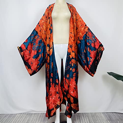 Summer Women Bikini Sweet Cardigan Stitch Cocktail Sexcy Boho Maxi African Holiday Batwing Sleeve Silk Feeling Robe Kaftan (Color34) #TOP2