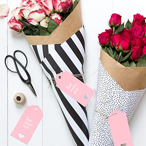 G2PLUS 100PCS Kraft Paper Gift Tags Hollow Heart Wedding Favor Tags with Twine for Mother's Day, Valentine's Day, Birthday Gift Wrap, Baby Shower Favors, DIY Craft Homemade Gifts (Pink)