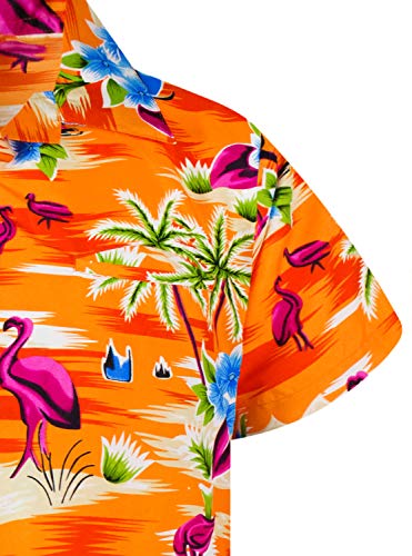 Funky Hawaiian Shirt, Shortsleeve, Flamingos Old, Orange, 3XL