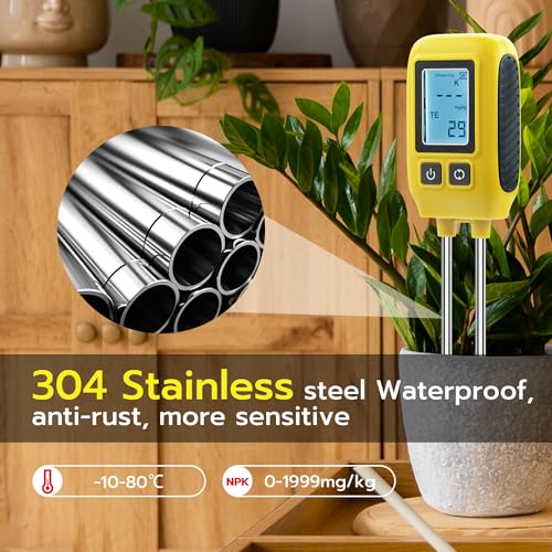 Mcbazel Misuratore Di Suolo,Strumento Di Misurazione Del Suolo 4 In 1,Rilevatore Di Elementi Traccia P/N/K,Rilevamento Della Salute Del Suolo Per Piante Verdi Azoto/Fosforo/Potassio/Temperatura - 6