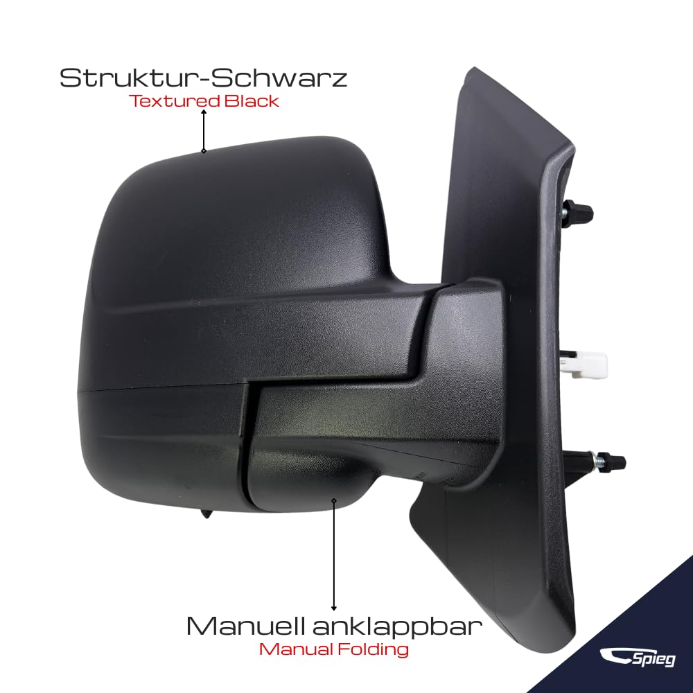 Spieg Außenspiegel Rechts für Renault Trafic, Opel Vivaro, Nissan NV300, Fiat Talento 2014-2021 Manuell Einklappbar, Temperatursensor, Genarbt Schwarz, 7 PIN