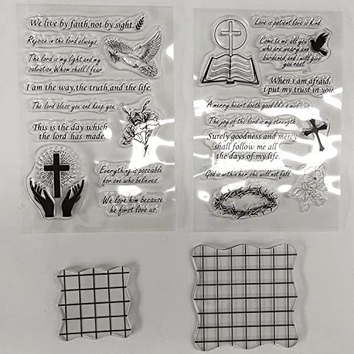 Bible Verse Clear Christian Scrapbooking Rubber Stamps Sets For Card Making 2 Sheets - Bible Verse Silicone Stamp Acrylic Stamp Blocks With Grid Lines For Rubber Stamping Supplies Diy Scrapbooking #TOP7