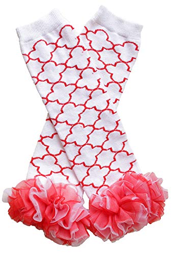 LilPinkGoose Baby Girls Christmas Chiffon Ruffle Leg warmers Red and White (One size(12 pounds to 8 years), White with white/ruffle)