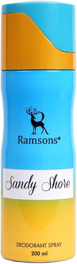 Ramsons - SANDY SHORE Deodorant Spray | 200 ML | Body Perfume For Women | TN - Mint, Lavender, Bergamot, Mandarin orange, Lemon | MN - Sea grass, Ginger, Jasmine, Rose | BN - Musk, Sandalwood, Cedar